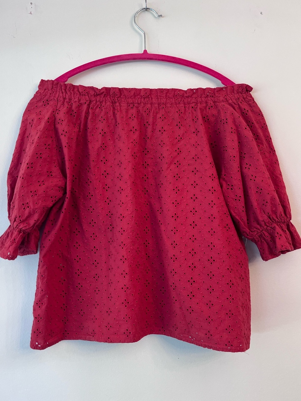 ✅ Colza Japan Rust Eyelet Off-The-Shoulder Cotton Top with Puff Sleeves